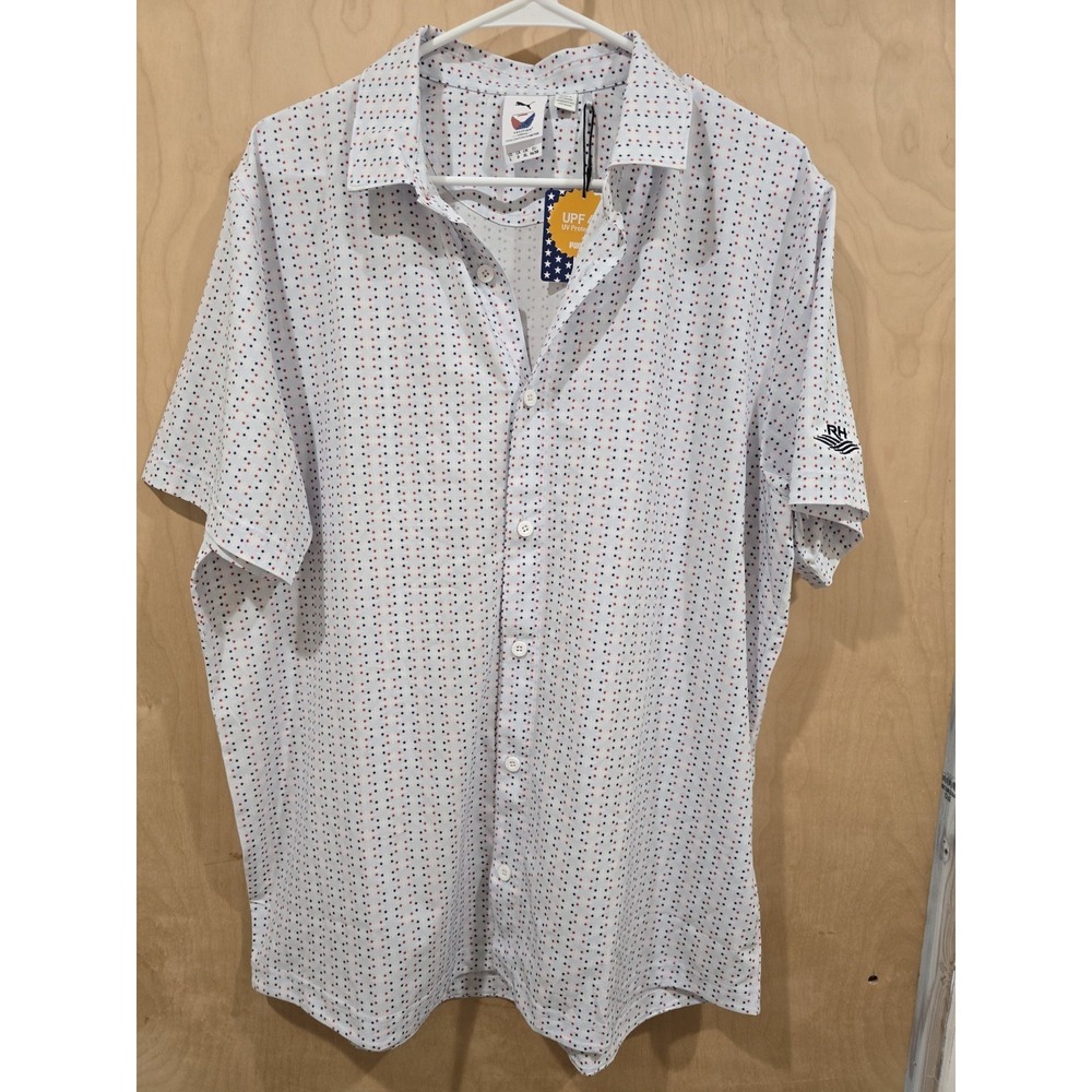 Puma Volition America Red Blue Stars Short Sleeve Button-Up Shirt L New With Tag